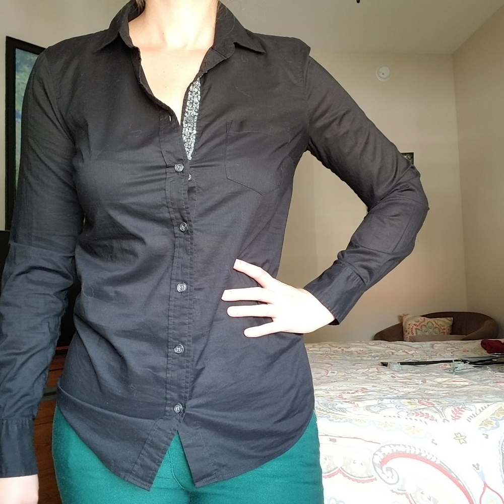 All Cotton J Crew Button Down with Sparkly Seam - Picture 3 of 6